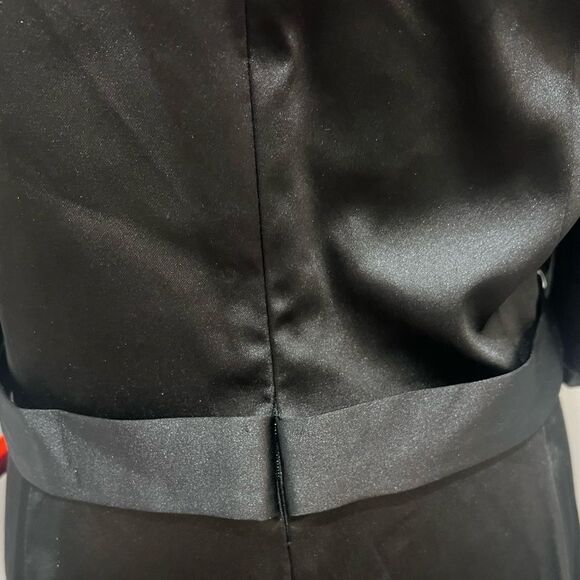 NWT Ieena for Mac Duggal Black Satin Lapel Puff Sleeve Tea Length Dress size 14 - Picture 16 of 16